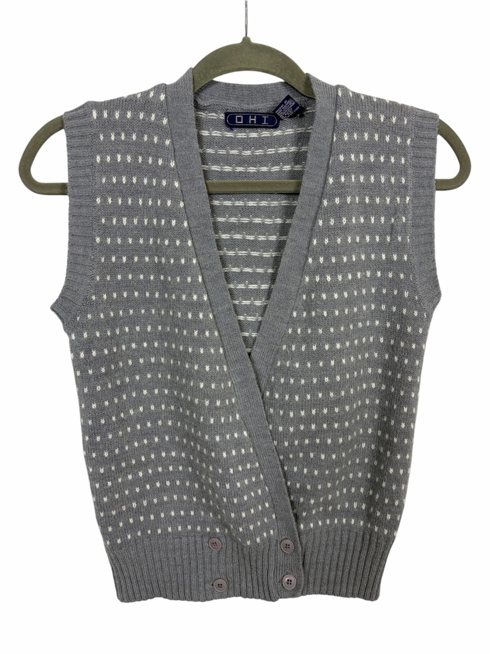 Vintage OHI Gray Wool Blend Sweater Vest Small Preppy